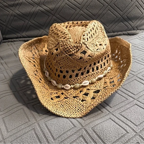 Cowboy Hat Women Summer Western Cowgirl Woven Hollow Out Wide Brim Hat rodeo - Picture 8 of 11
